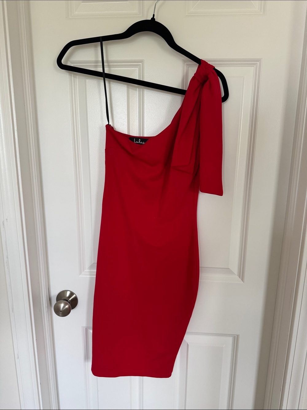 Red One-Shoulder Bow-Accent Dress